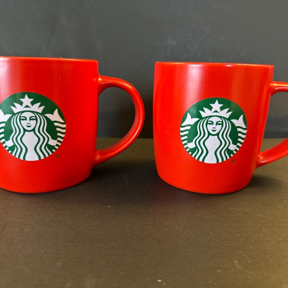 Pair of Red Starbucks Mugs